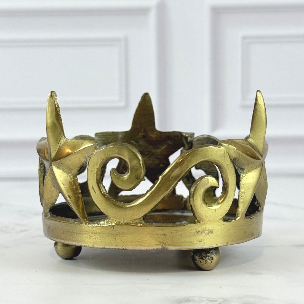 VTG Pier 1 Important Solid Brass Stars and Scrolls Pillar Candle‎ Holder